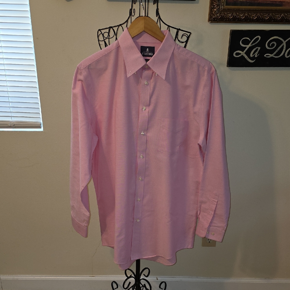 Stafford Light Pink Dress Shirt Mens 17 34-35 (David #5)